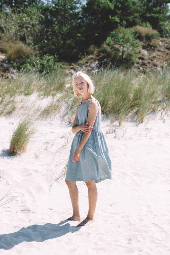 Ready To Ship - Dana sea green dress - Smock dress - Basic linen dress - Loose linen dress - Simple dress - Summer linen dress