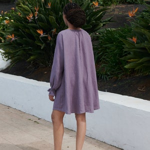 Agata dusty lavender linen dress Oversized linen dress Balloon sleeved dress Summer linen dress Loose linen dress Linen dress image 7