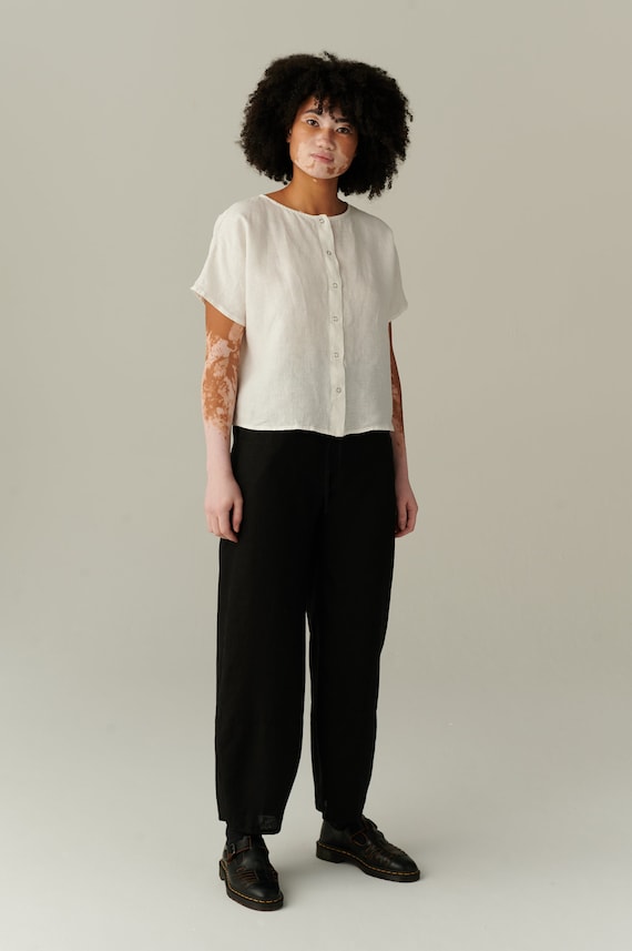 Esme milky white linen top - Linen blouse - Basic linen top -  Minimal linen blouse - Oversized linen top