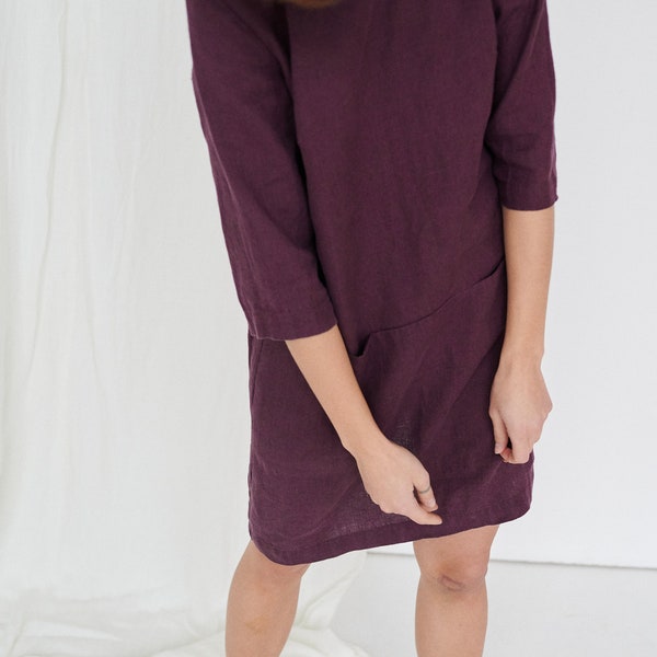 Prêt-à-partir - Robe rose aubergine violette Robe en lin - Robe en lin minimaliste - Tunique en lin - Robe en lin doux - Robe en lin pour tous les jours