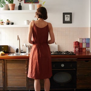 Ruby terracotta dress Spaghetti strap linen dress Linen dress Wrap linen dress image 7