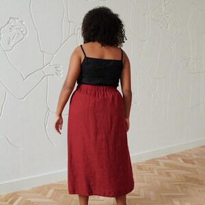 Fern burgundy red skirt - Long linen skirt - High waist linen skirt - Soft linen skirt - Washed linen skirt - Maxi skirt image 6