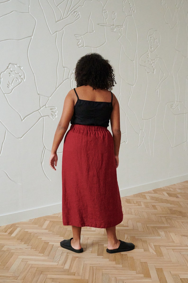 Fern burgundy red skirt - Long linen skirt - High waist linen skirt - Soft linen skirt - Washed linen skirt - Maxi skirt image 6
