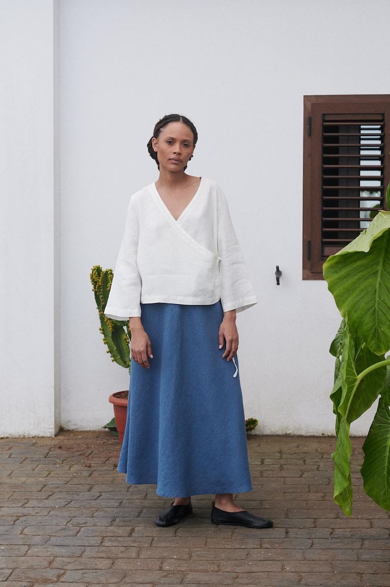 Lily stellar blue linen skirt Maxi skirt Simple linen skirt Soft linen skirt Linen skirt A-line skirt image 4