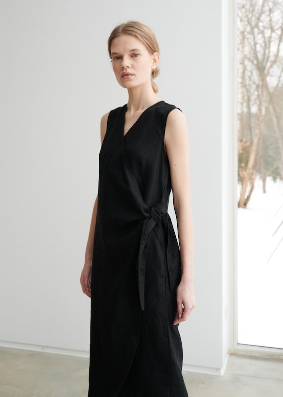 Zoe Black dress - Black linen dress - Maternity dress - Wrap linen dress - Oversized linen dress - Summer dress - linen dress