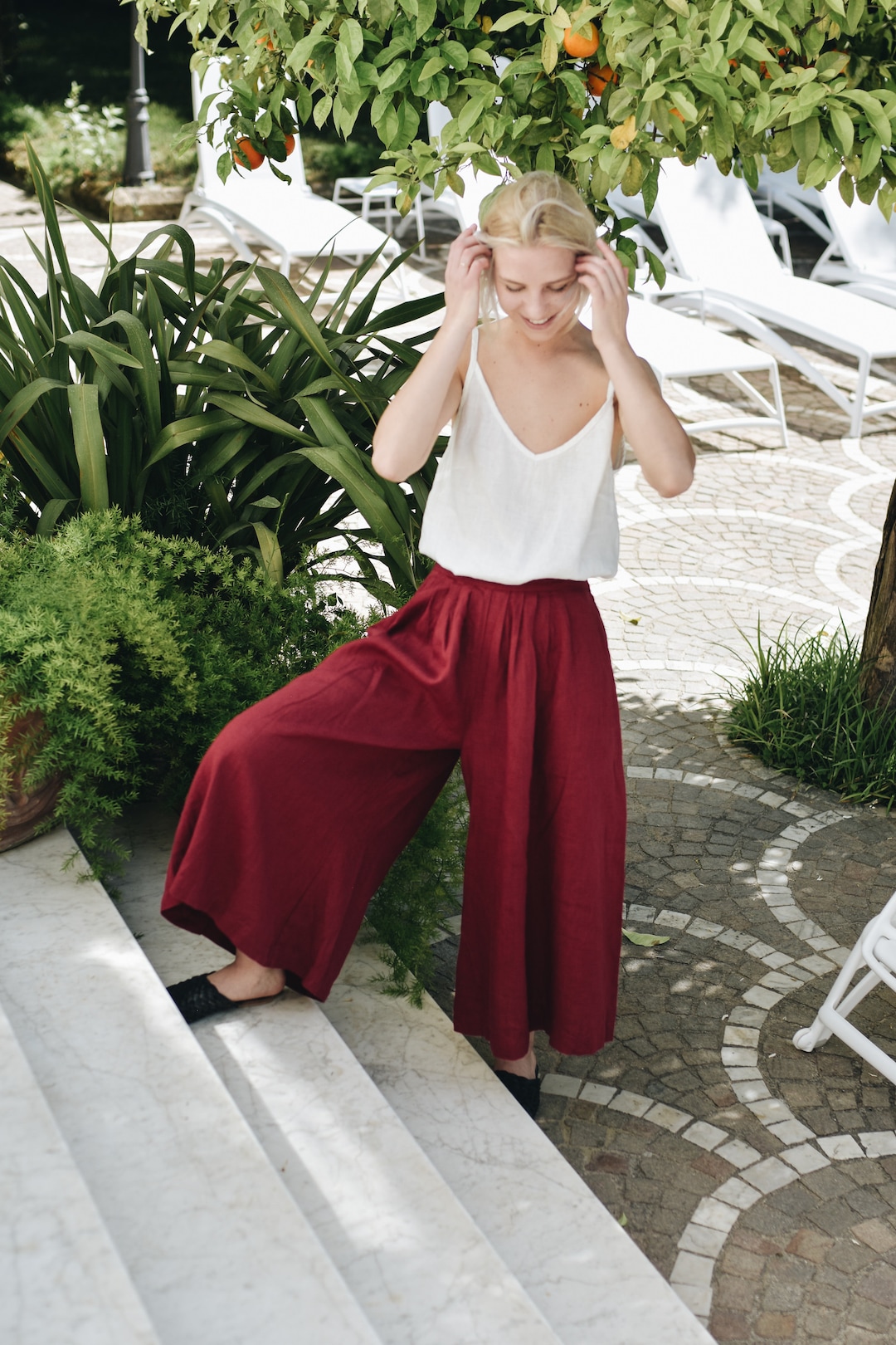 Clementine Burgundy Red Trousers Culottes Linen Culottes