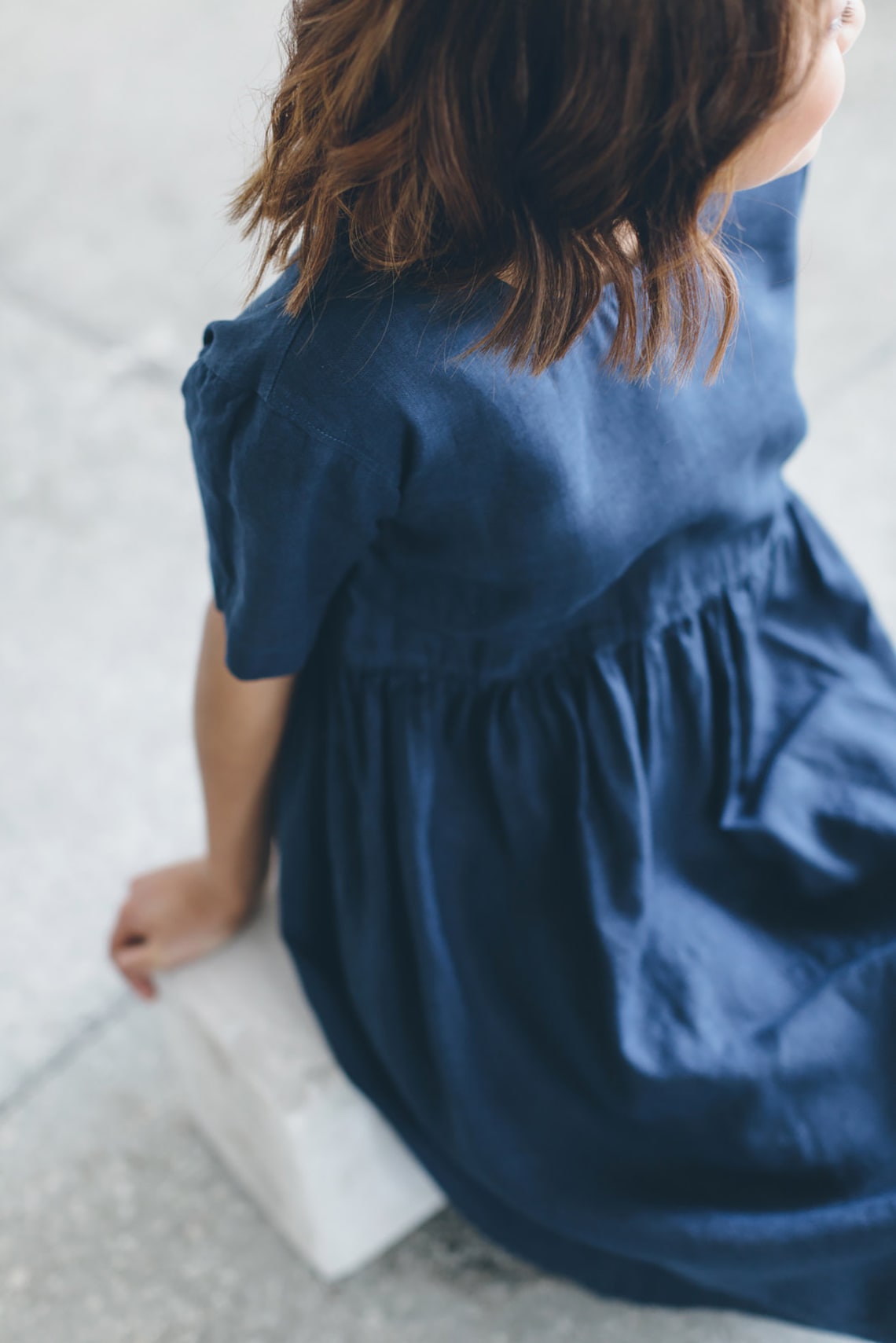 Dale Linen Dress - Navy Blue, Pale Pink