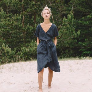 Mimosa graphite grey dress Wrap linen dress Maternity linen dress Linen dress Summer dress image 2