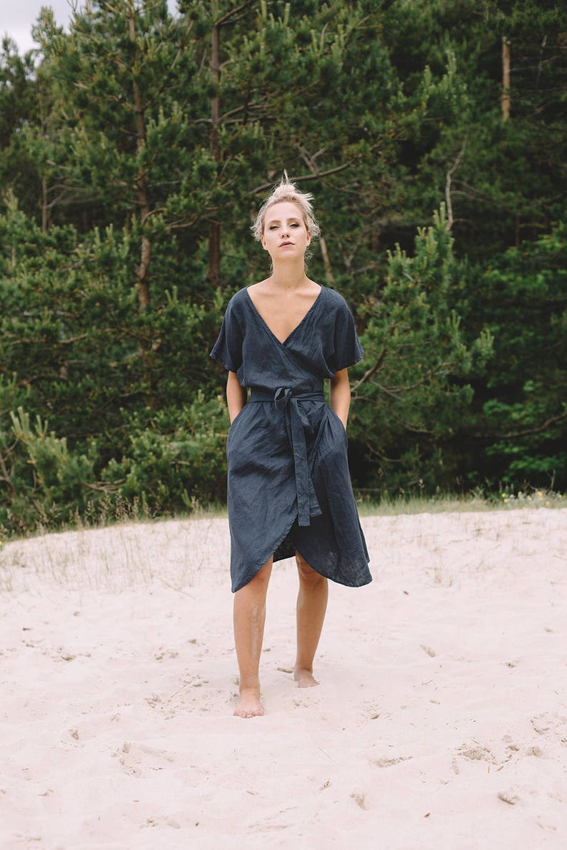 Mimosa graphite grey dress Wrap linen dress Maternity linen dress Linen dress Summer dress image 2