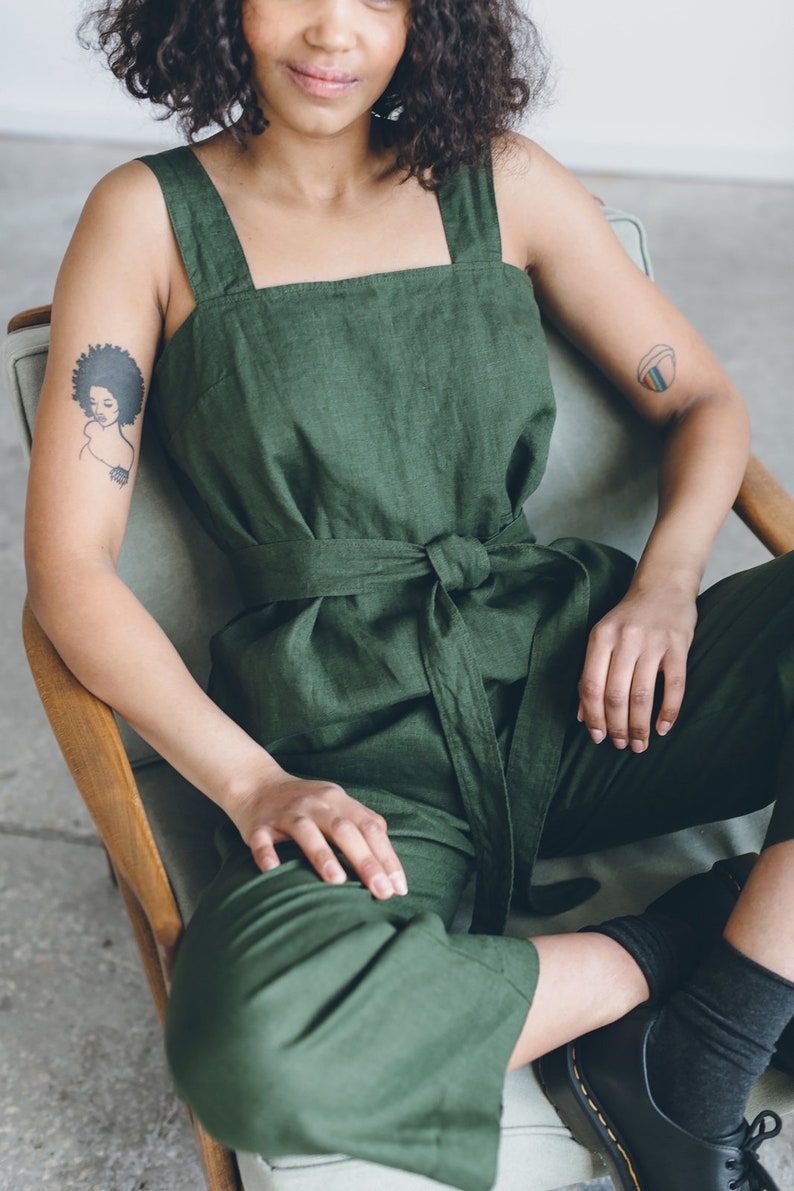 Naomi Forest Green Jumpsuit Linen Jumpsuit Oversized Etsy