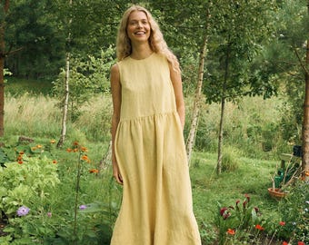 Ieva butter linen dress - Smock dress - Sleeveless dress - Linen dress - Oversized dress - Summer dress - Butter yellow dress - Maxi dress