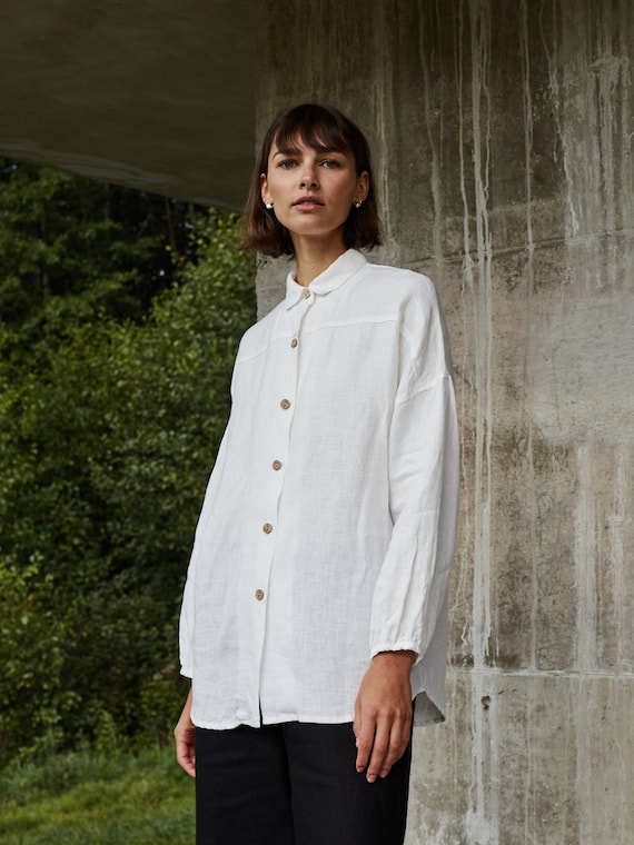 Lyn Milky White Shirt - Oversized Linen Shirt - White Linen
