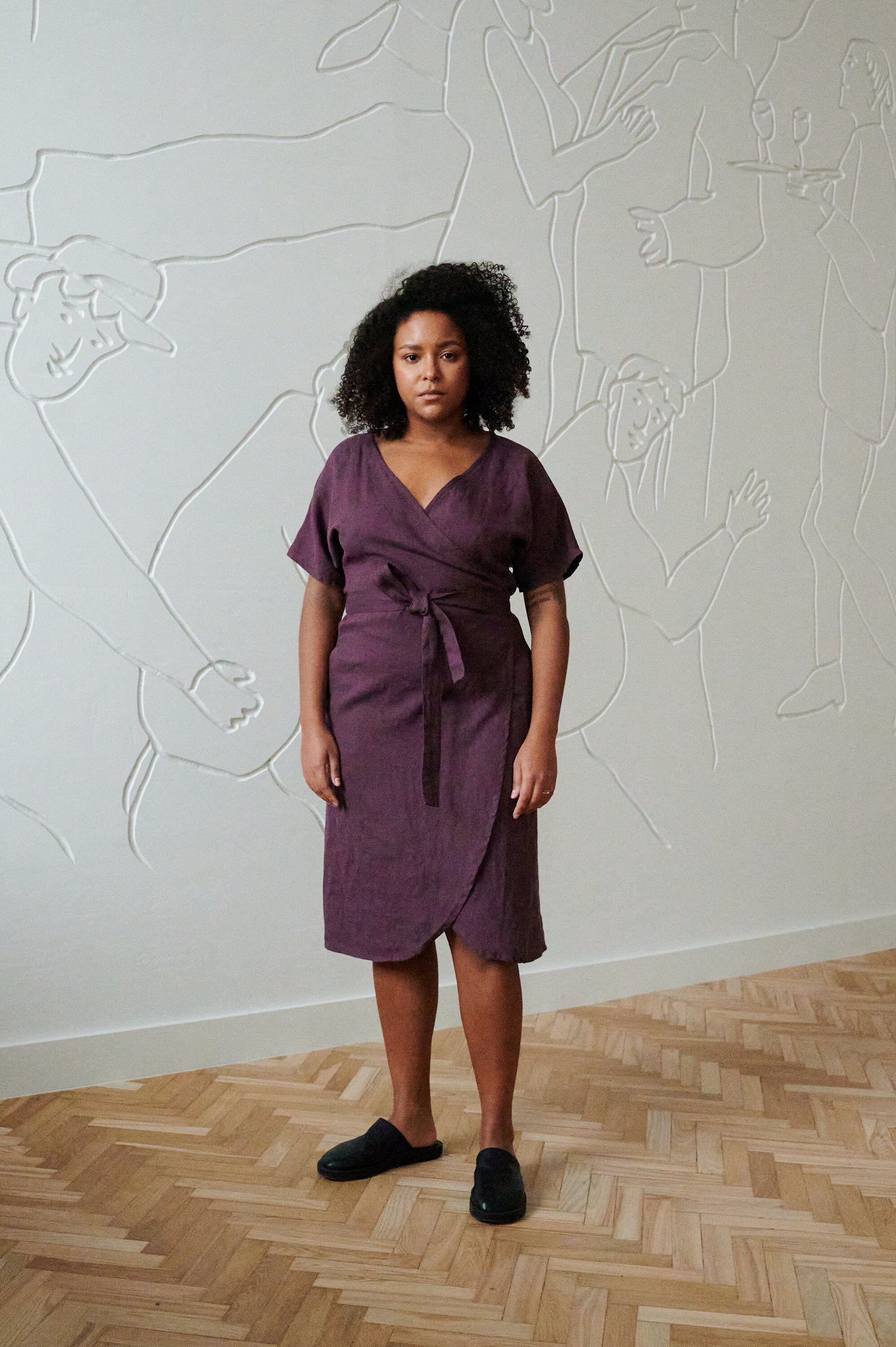 Mimosa Eggplant Violet Dress - Wrap Linen Dress - Summer Dress