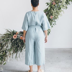 Olivia sea green jumpsuit Linen jumpsuit Oversized jumpsuit Linen romper Women linen clothing Linen overall Wide leg jumpsuit image 3