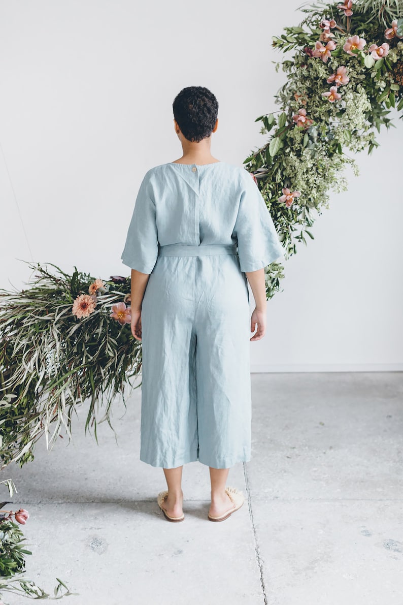 Olivia sea green jumpsuit Linen jumpsuit Oversized jumpsuit Linen romper Women linen clothing Linen overall Wide leg jumpsuit image 3