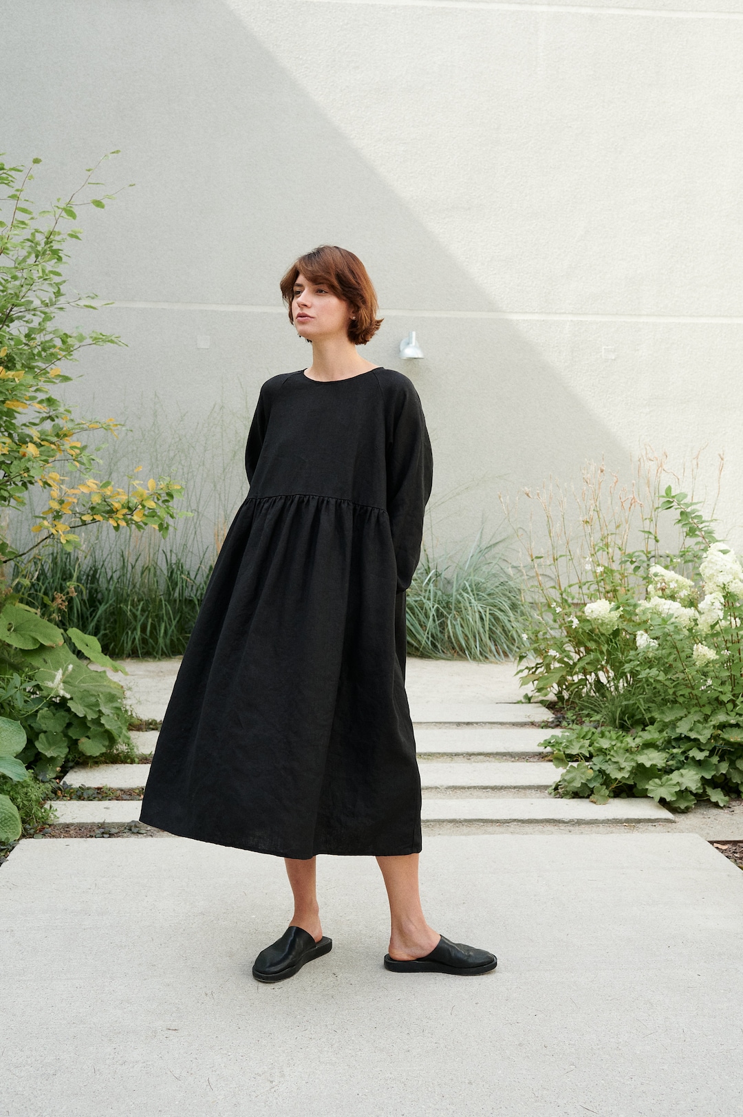 long black linen dress Minimalist 100% Floor-Length Maxi for Women, Pockets hits above the ankle on most Islet Button-Down Linen Blend Maxi