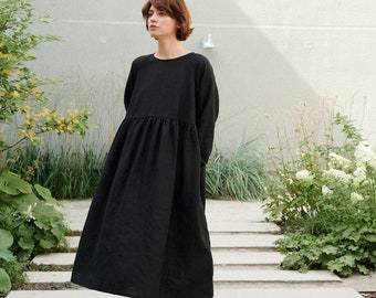 Margo black linen dress - Linen dress - Fall linen dress - Long linen dress