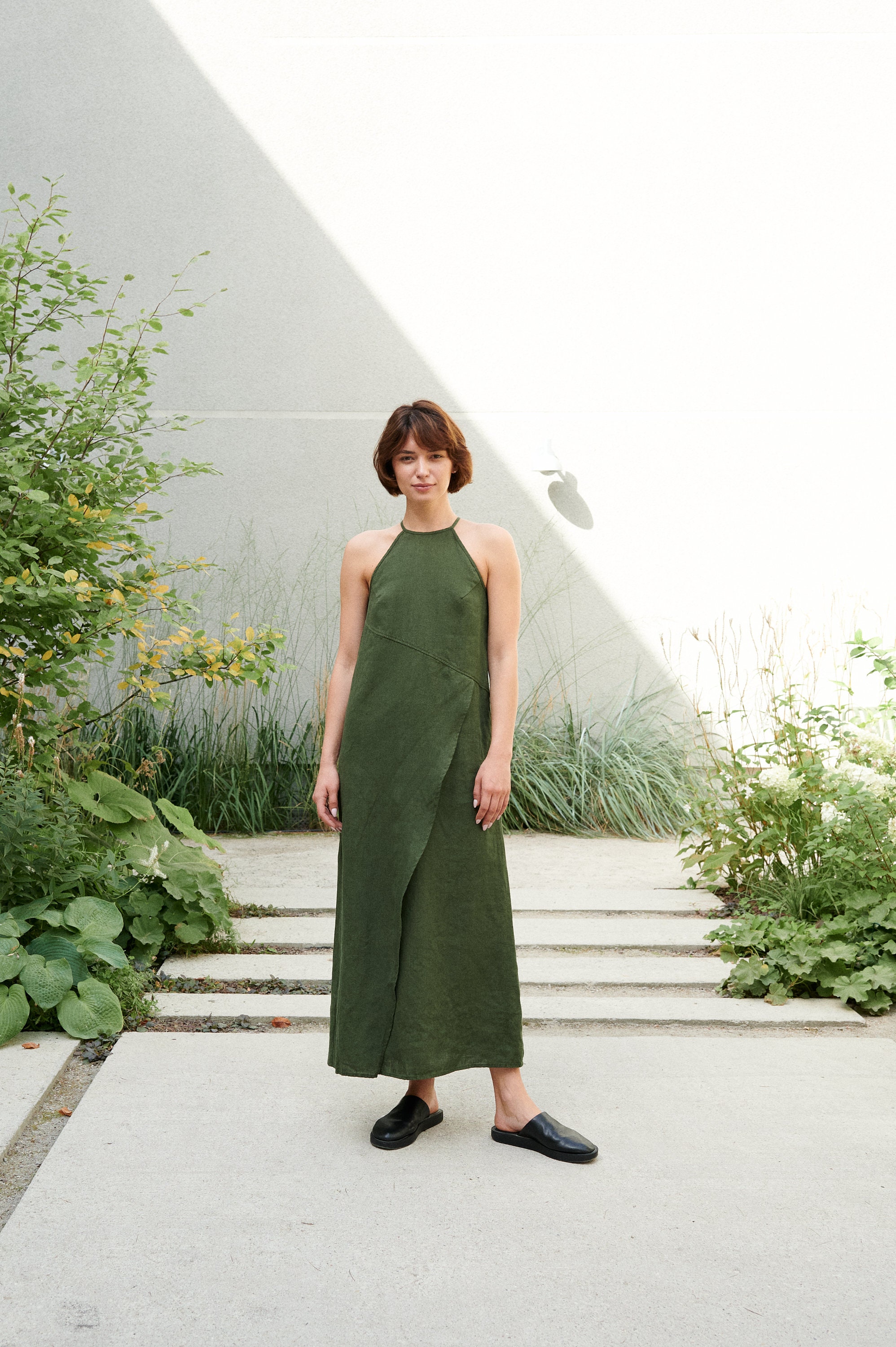 Mira Forest Green Dress - Spaghetti Strap Linen Dress- Linen Dress - Long Linen Dress Mira Forest Green Dress - Spaghetti Strap Linen Dress- Linen Dress - Long Linen Dress