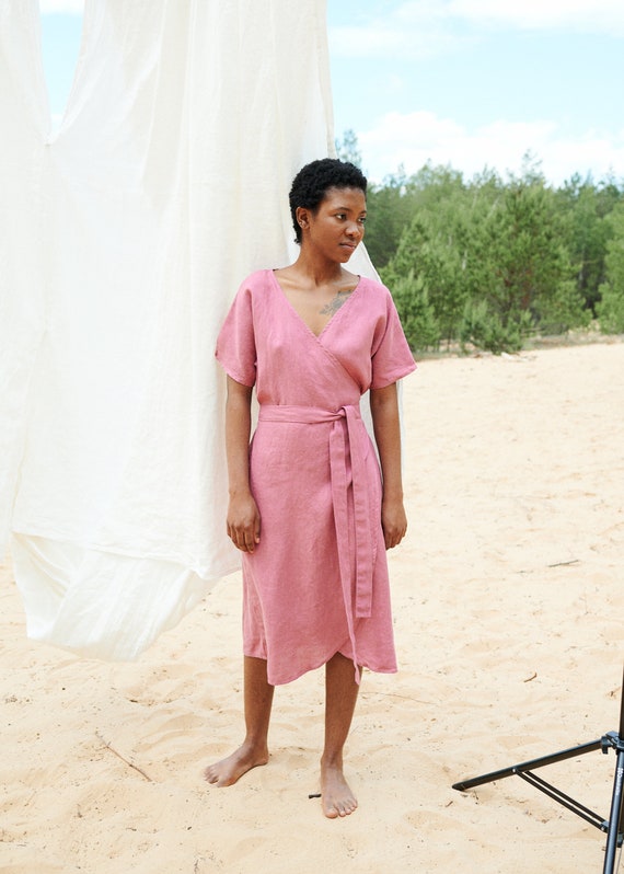 linen pink dress Linen Decima Dress, L