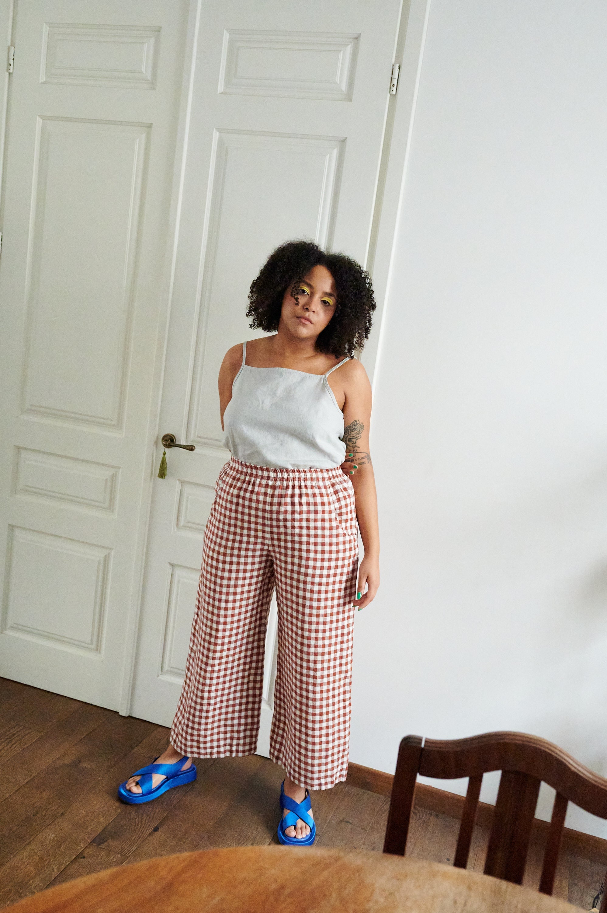 Ocean Terracotta Gingham Trousers Linen Pants Linen Trousers Gingham Linen  Trousers 