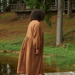 Margo Brown Linen Wool Blend Dress - Wool Linen Dress - Linen Dress