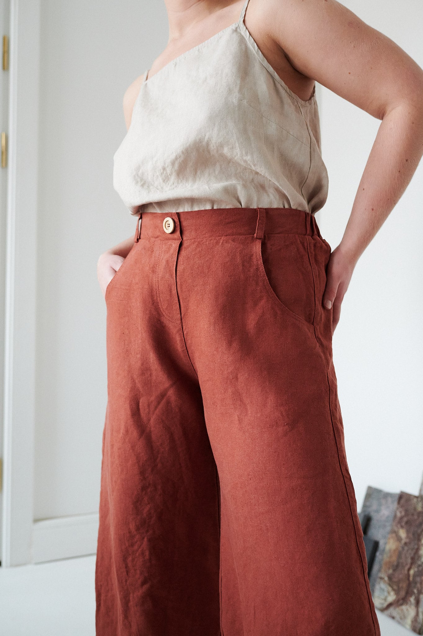 Buy Frankie Heavy Terracotta Trousers Heavy Linen Pants Linen Trousers  Linen Barrel Pants Washed Heavy Linen Pants Online in India 
