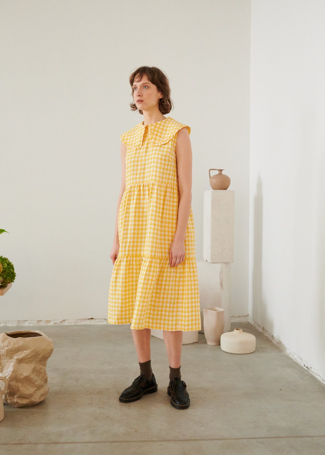 Molly Yellow Gingham dress Gingham Linen Dress Long linen | Etsy