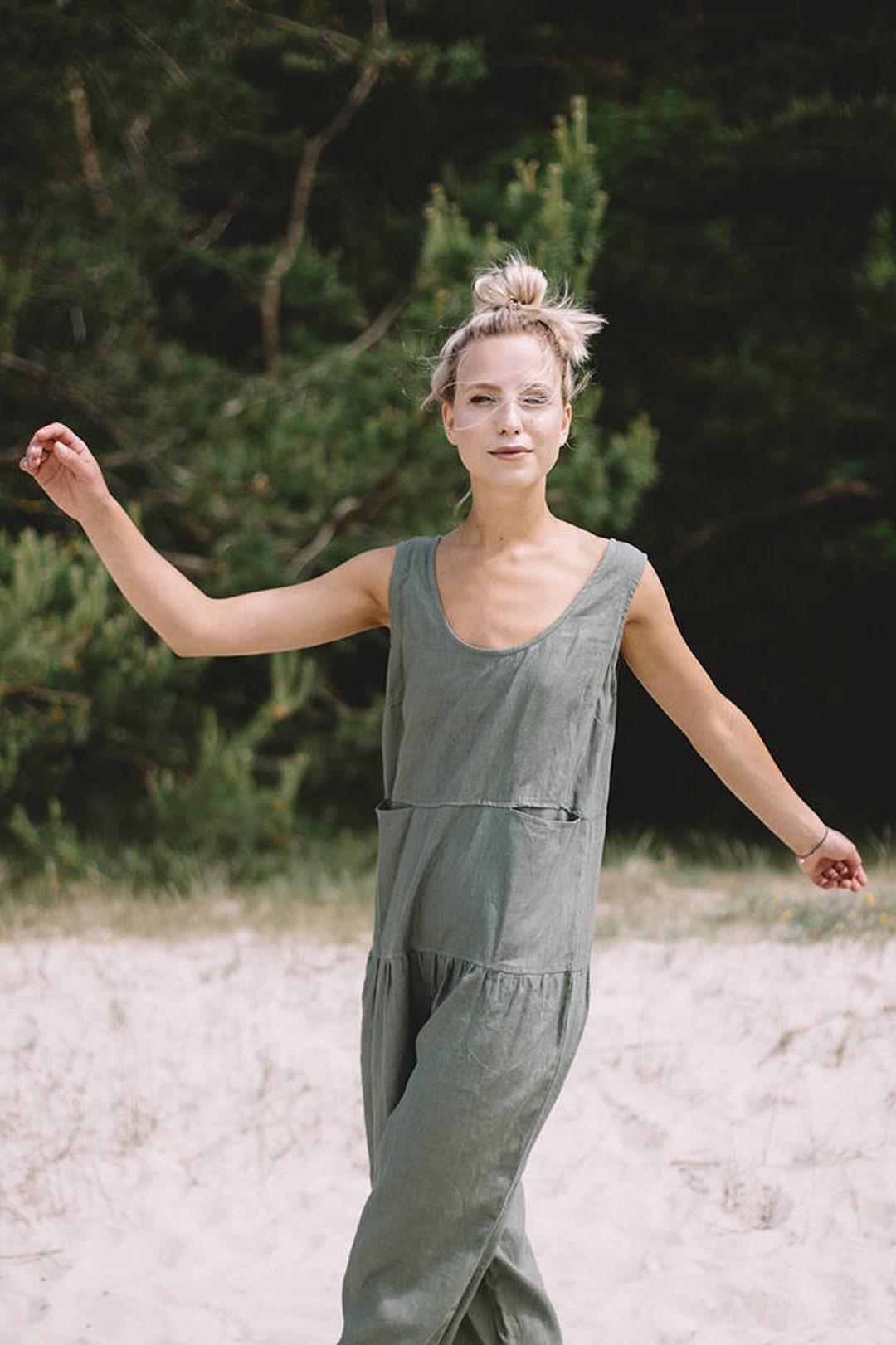 Hai Pine Green Jumpsuit Linen Jumpsuit Loose Linen - Etsy