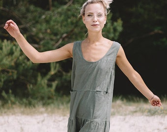 Hai pine green jumpsuit - Linen jumpsuit - Loose linen Jumpsuit - Linen overall - Linen women romper - Linen clothes - Pine green jumpsuit