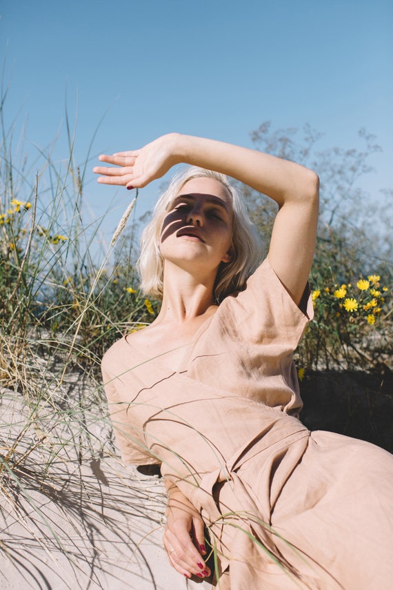 Mimosa Dusty Peach Dress - Maternity Dress - Wrap Linen Dress - Oversized Linen Dress - Summer Dress - Linen Dress - Dusty Peach Linen Dress