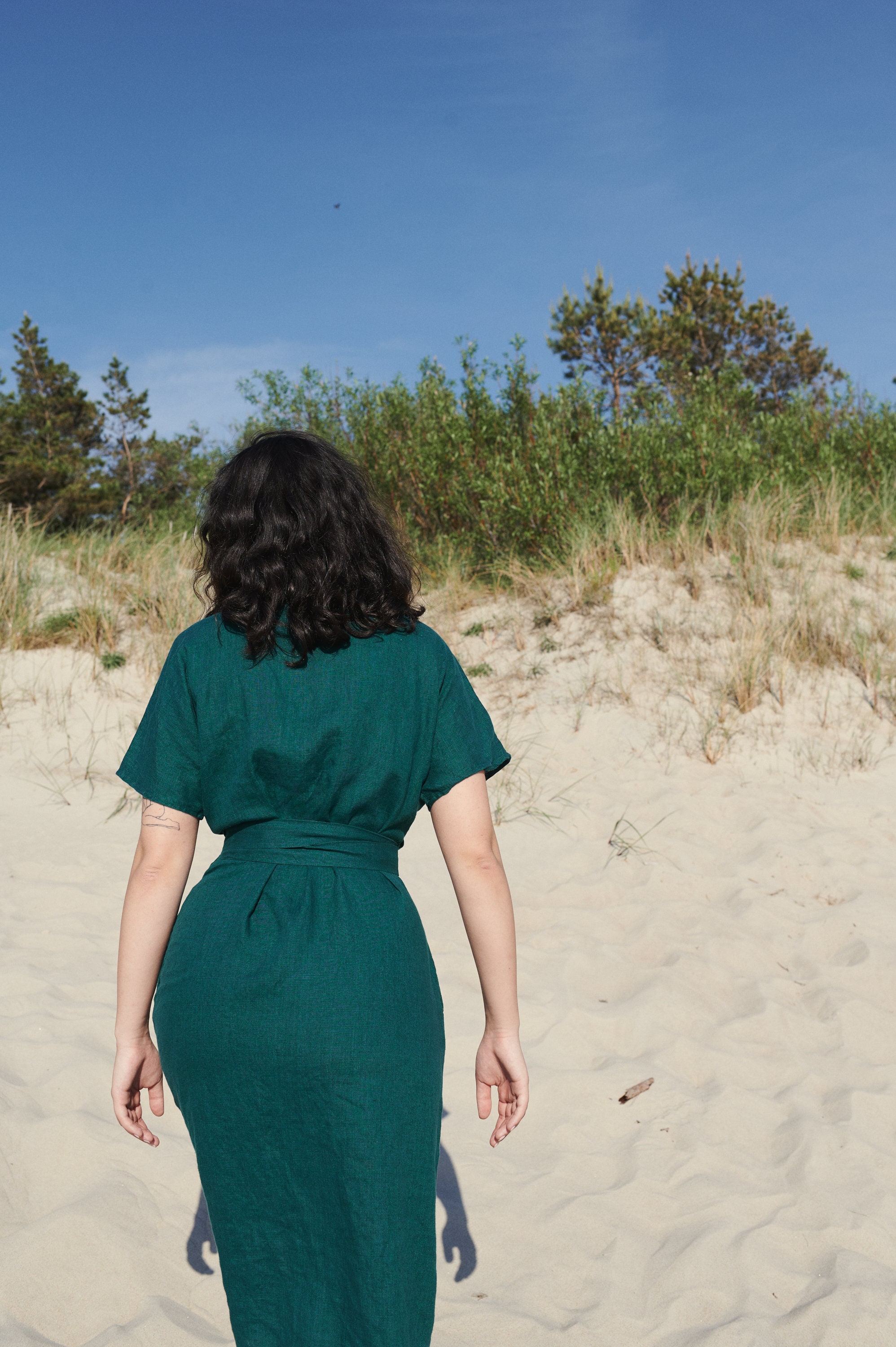 Mimosa Emerald Green Dress - Wrap Linen Dress - Maternity Linen Dress - Oversized Linen Dress - Summer Dress - Linen Dress