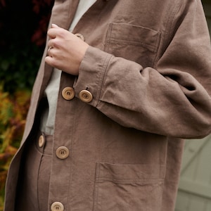 Bill heavy cacao jacket Utility jacket Work jacket Workwear Utility Jacket Heavy linen jacket Linen coat zdjęcie 7