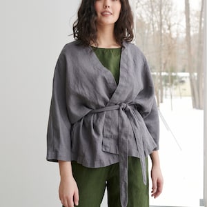 Rene platinum grey jacket - Medium weight linen jacket - Linen coat - Washed linen coat - Linen cardigan