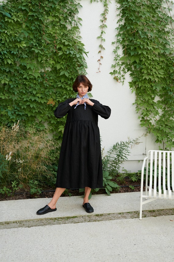 amazon black linen dress Margo Black linen dress - linen dress - Fall linen dress