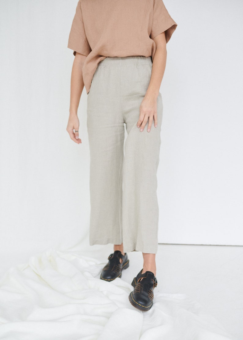 Ocean natural grey trousers Linen pants Linen trousers Linen culottes Washed linen pants Simple linen pants Wide linen pants image 2