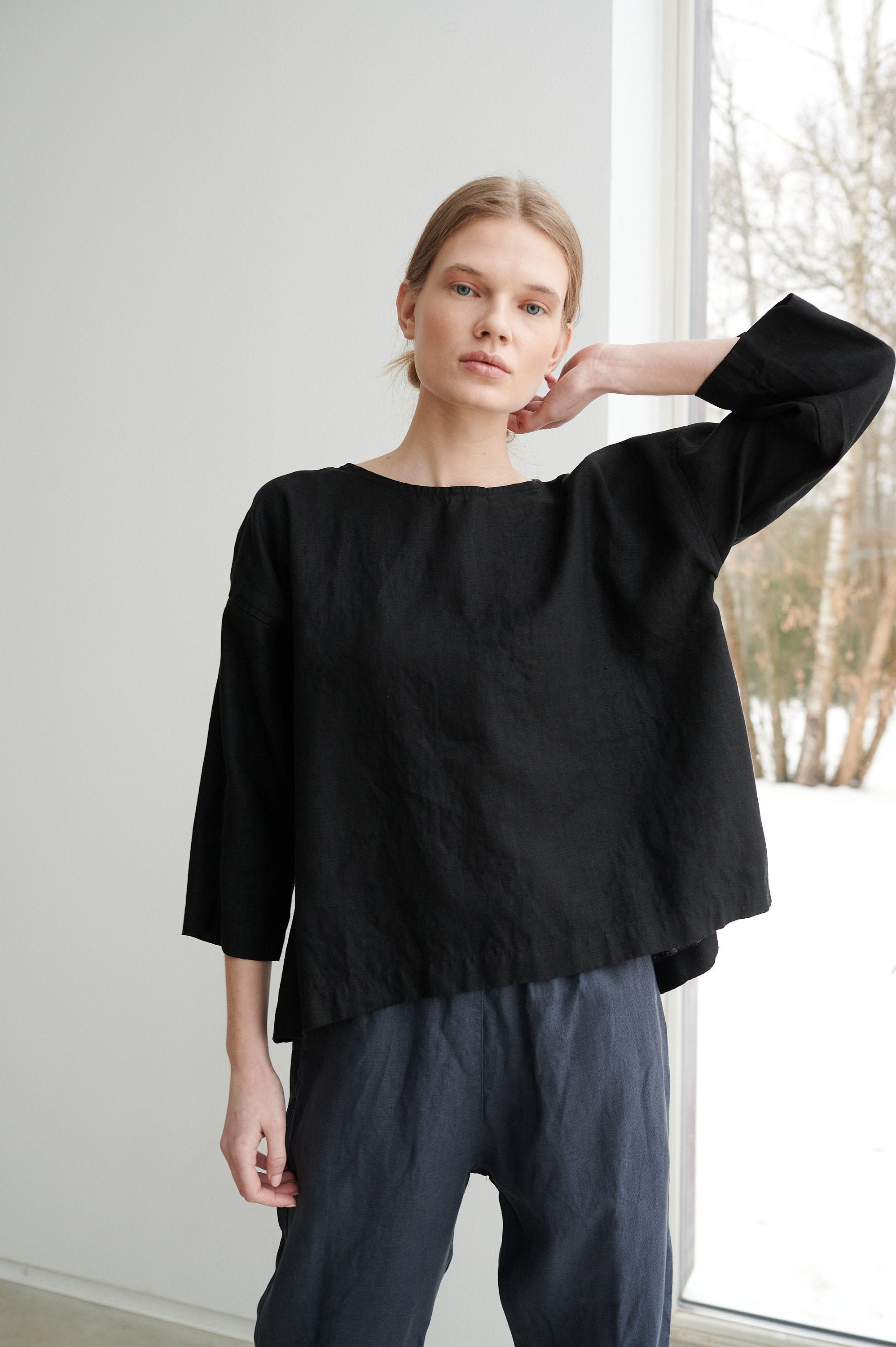 Harper Black Tunic Drop Shoulder Blouse 