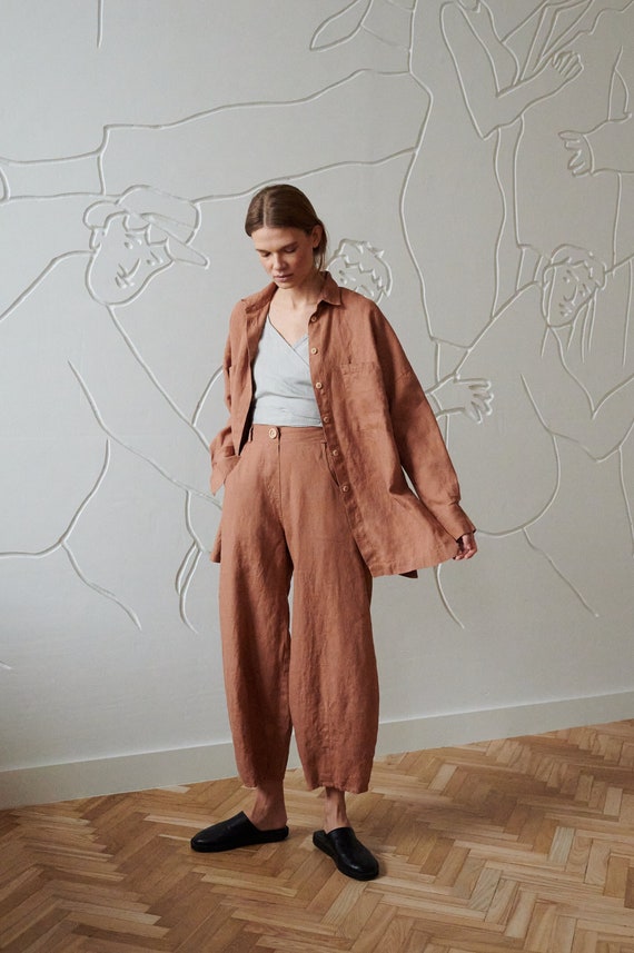 【MODERNIF】Burns Linen One Tuck Wide Slacks Signature Bi-Stretch Performance Linen Flat-Front Pants