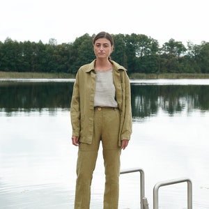 Bill heavy olive jacket Utility jacket Work jacket Workwear Utility Jacket Heavy linen jacket Linen coat image 7