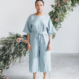 Olivia sea green jumpsuit Linen jumpsuit Oversized jumpsuit Linen romper Women linen clothing Linen overall Wide leg jumpsuit image 2