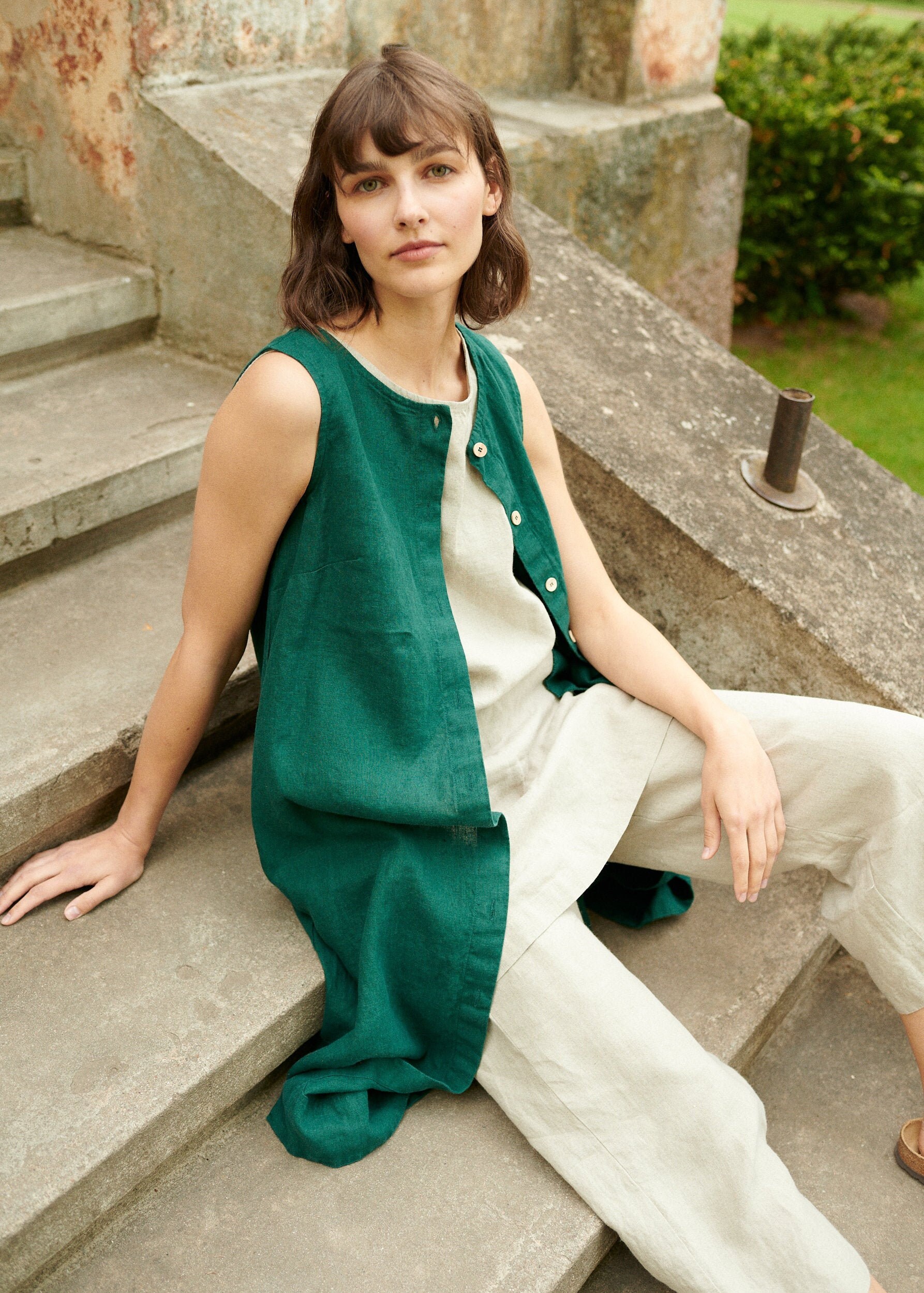 Robin Emerald Green Dress Button Down Dress Long Linen | Etsy