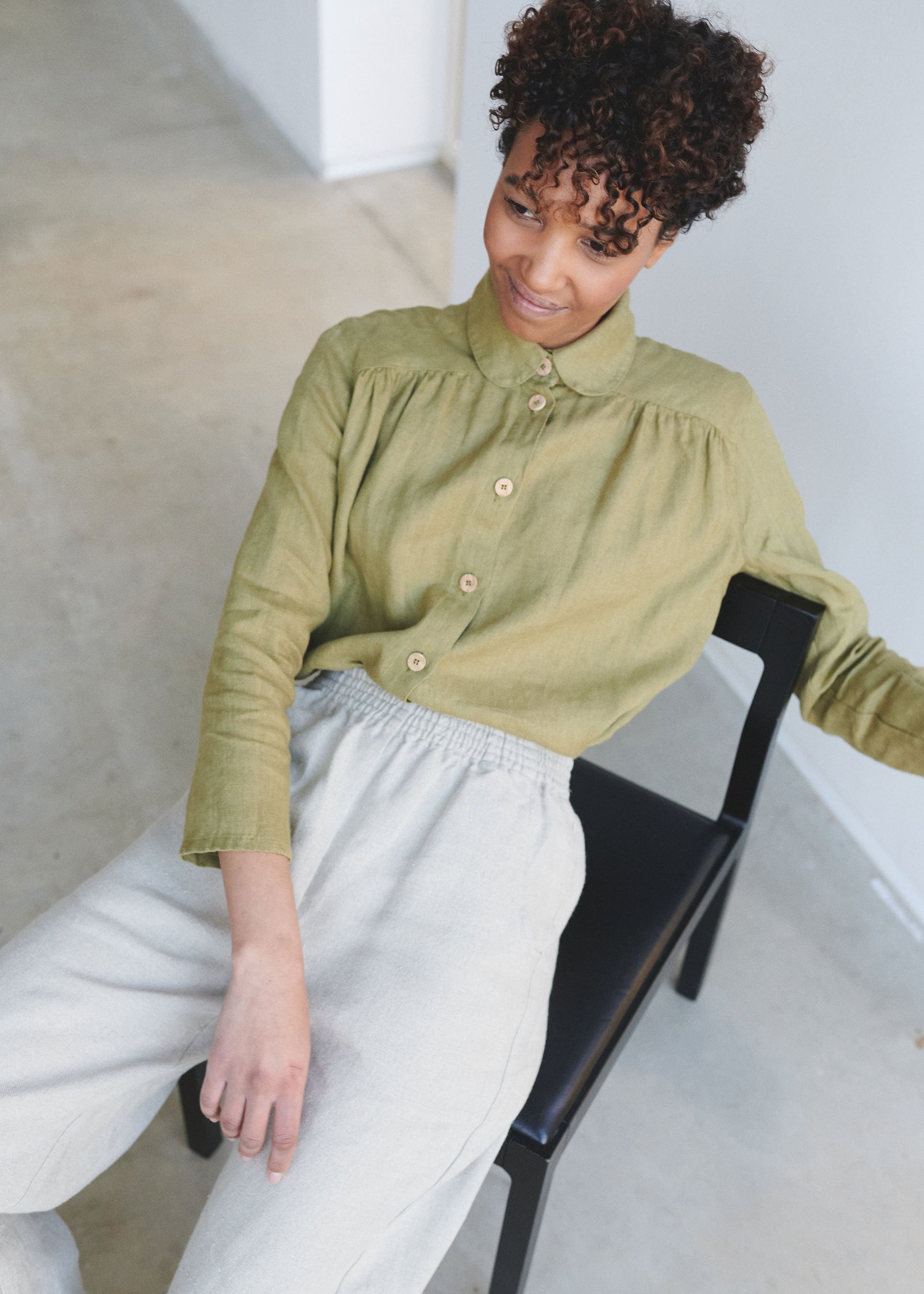 Petra Olive Shirt Washed Linen Shirt 