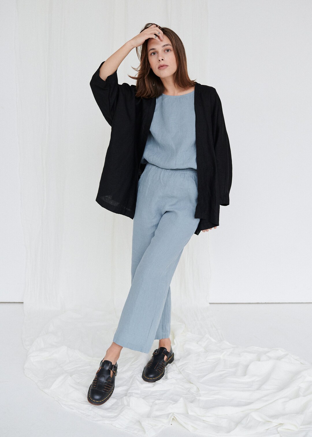 Juta Black Jacket Linen Jacket Linen Caot Cocoon Coat Casual Linen