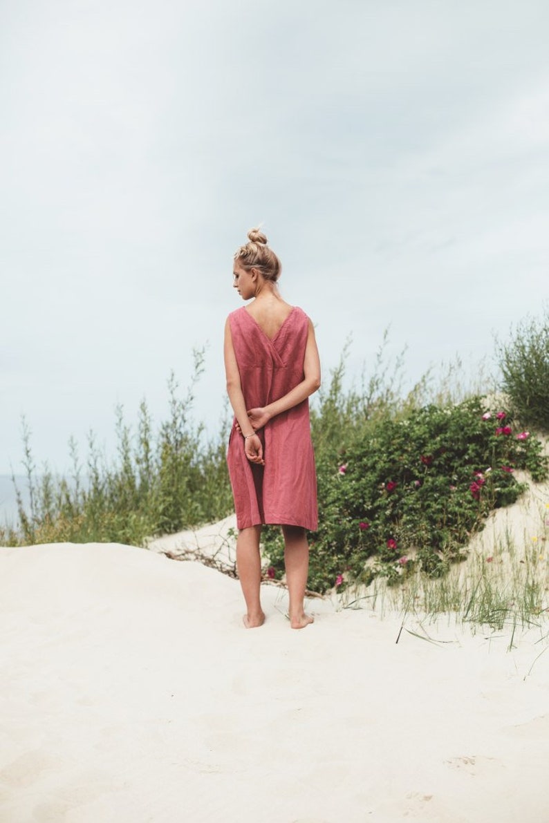 Nida watermelon dress Back V neck linen dress Summer dress Linen dress Watermelon linen dress image 4