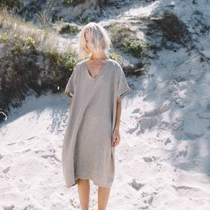 Pronto para envio - Vestido de praia tamanho único - Vestido de linho - Vestido de verão - Vestido de linho solto - Vestido de linho macio