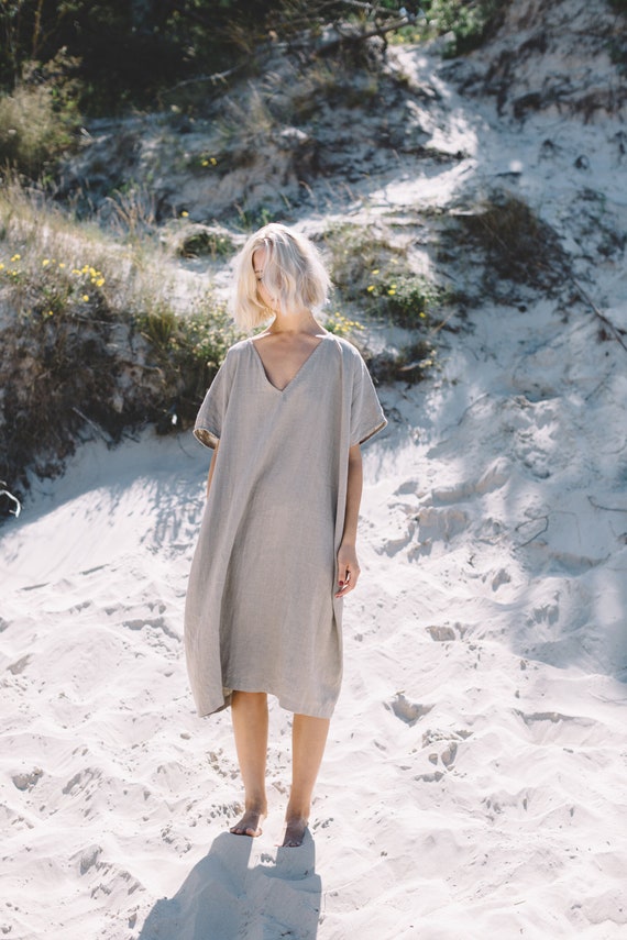 relaxed linen beach dress Canyon Linen Midi Dress Black / M main image 1