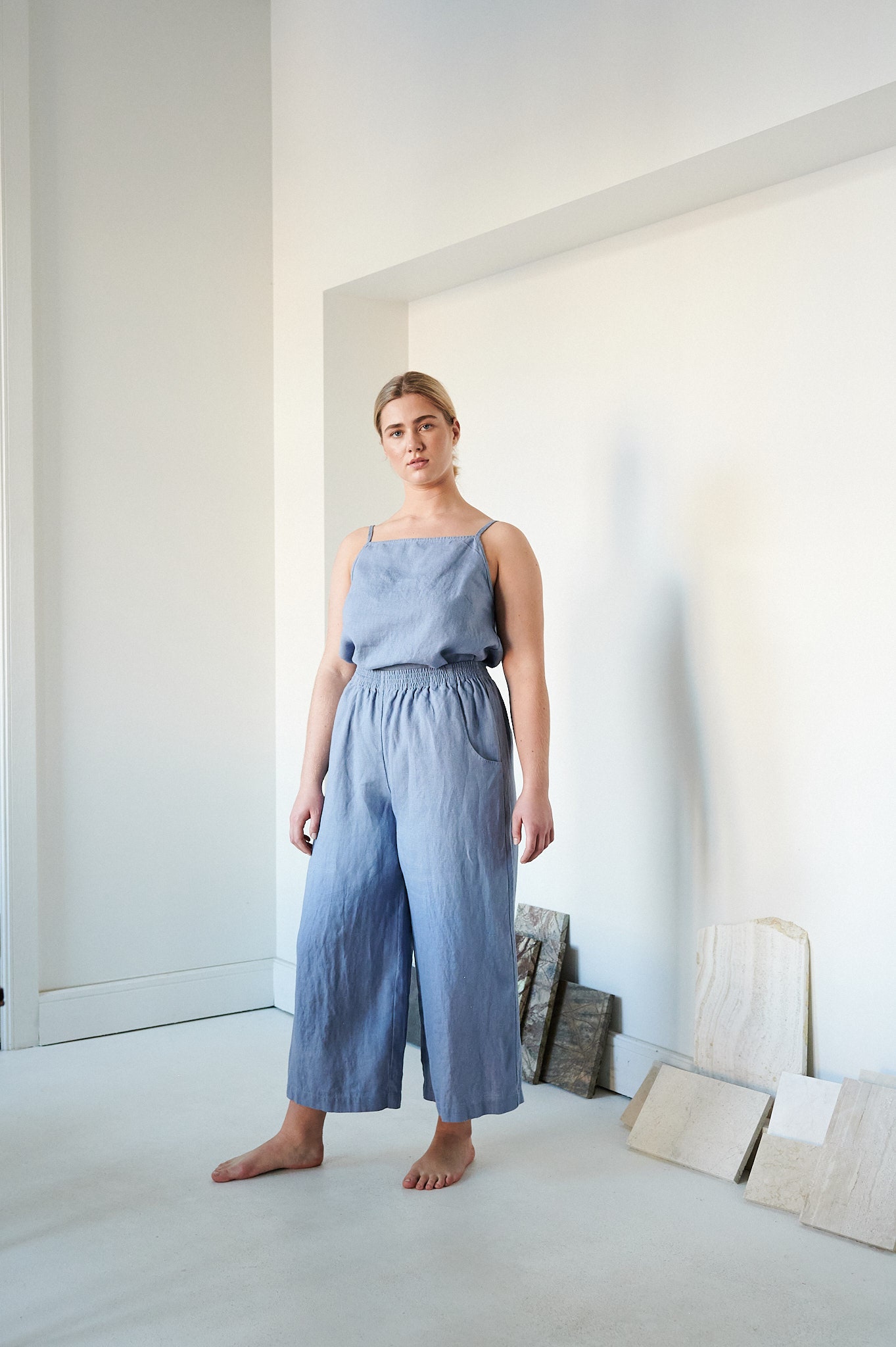 Ocean Sky Blue Trousers Linen Culottes 
