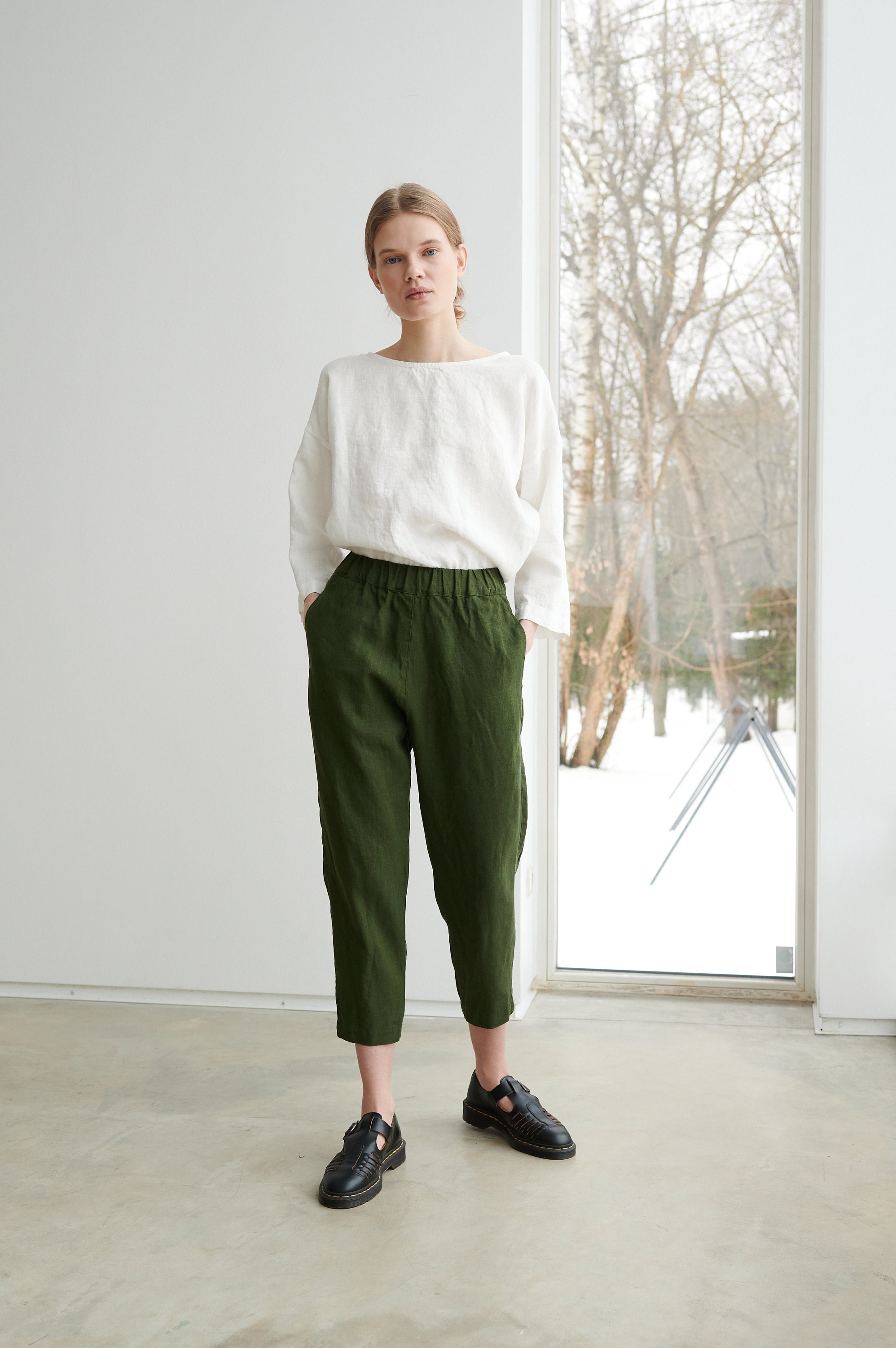 【送料&関税込】'S Max Mara Grass Green Linen Rebecca Pant S Max Mara Rebecca Wide Leg Pants S Max Mara
