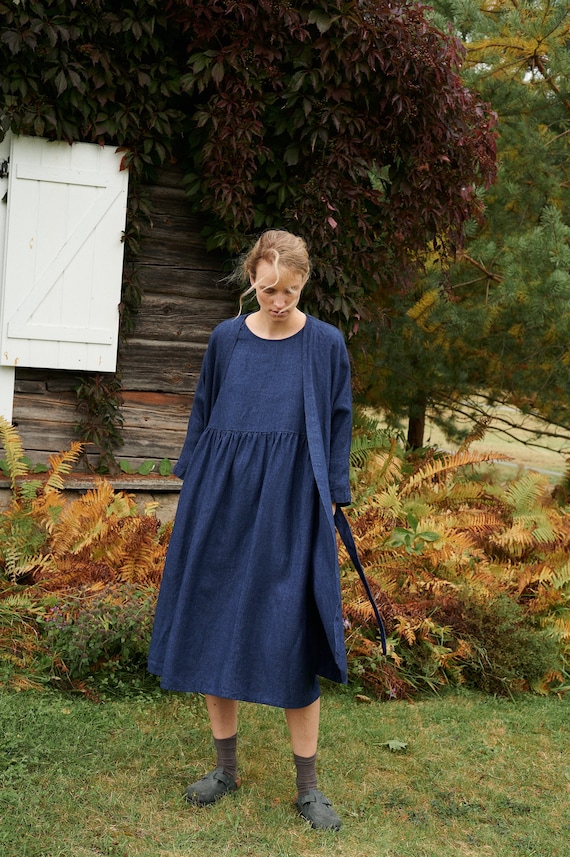 Robe en m lange de laine de lin bleu marine Margo Robe en lin de