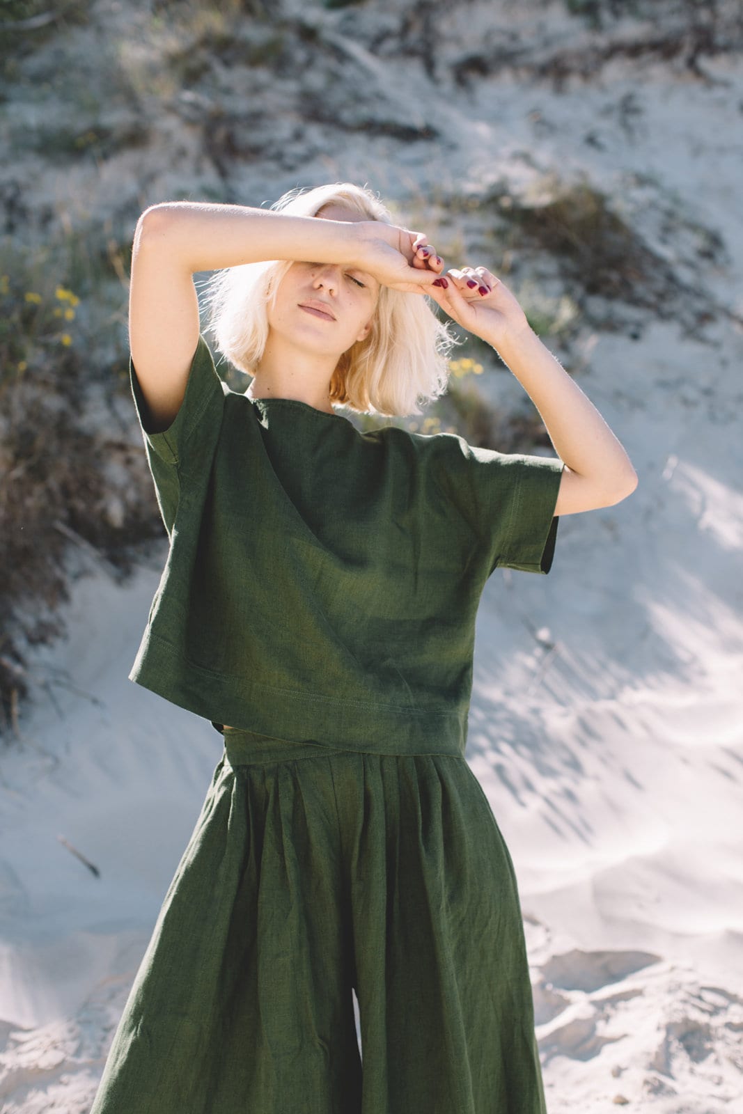 Mona Forest Green Top Linen Top Oversized Linen Top | Etsy