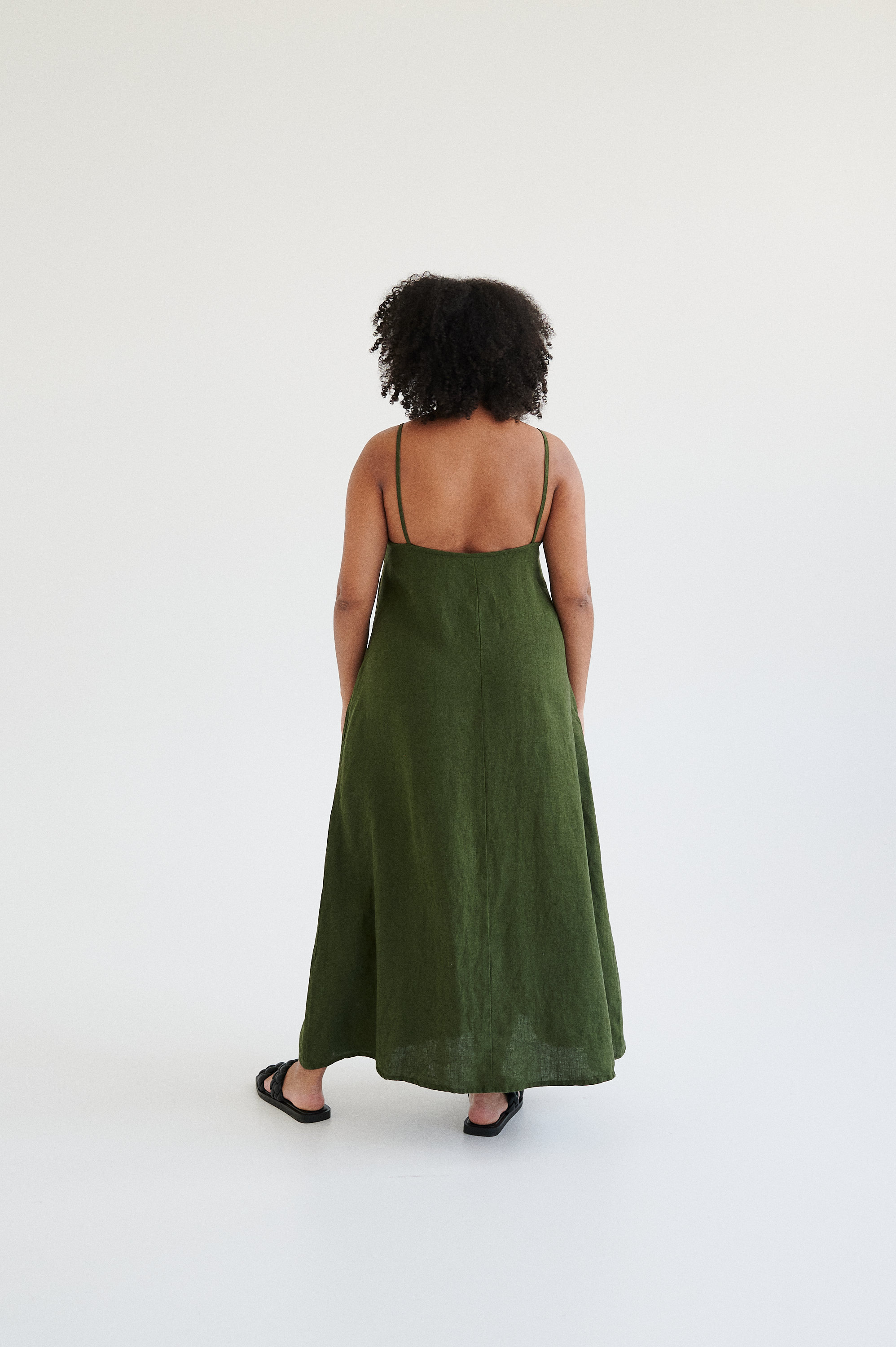 Kristi forest green dress - Spaghetti strap linen dress- Linen dress - Long linen dress